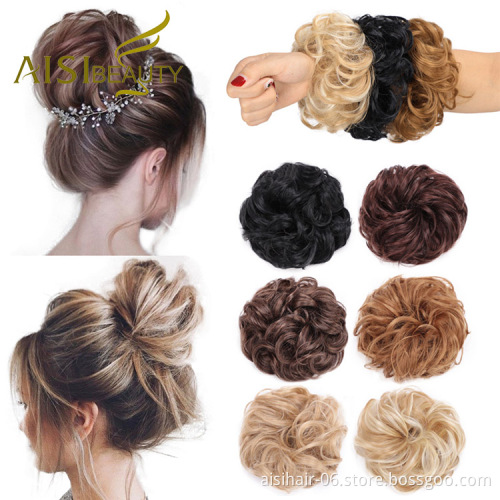 Aisi Beauty Popular Cheap Price Multi Color Synthetic Curly Messy Donut Chignon Bun Elastic Rope Rubber Band Hair Extension